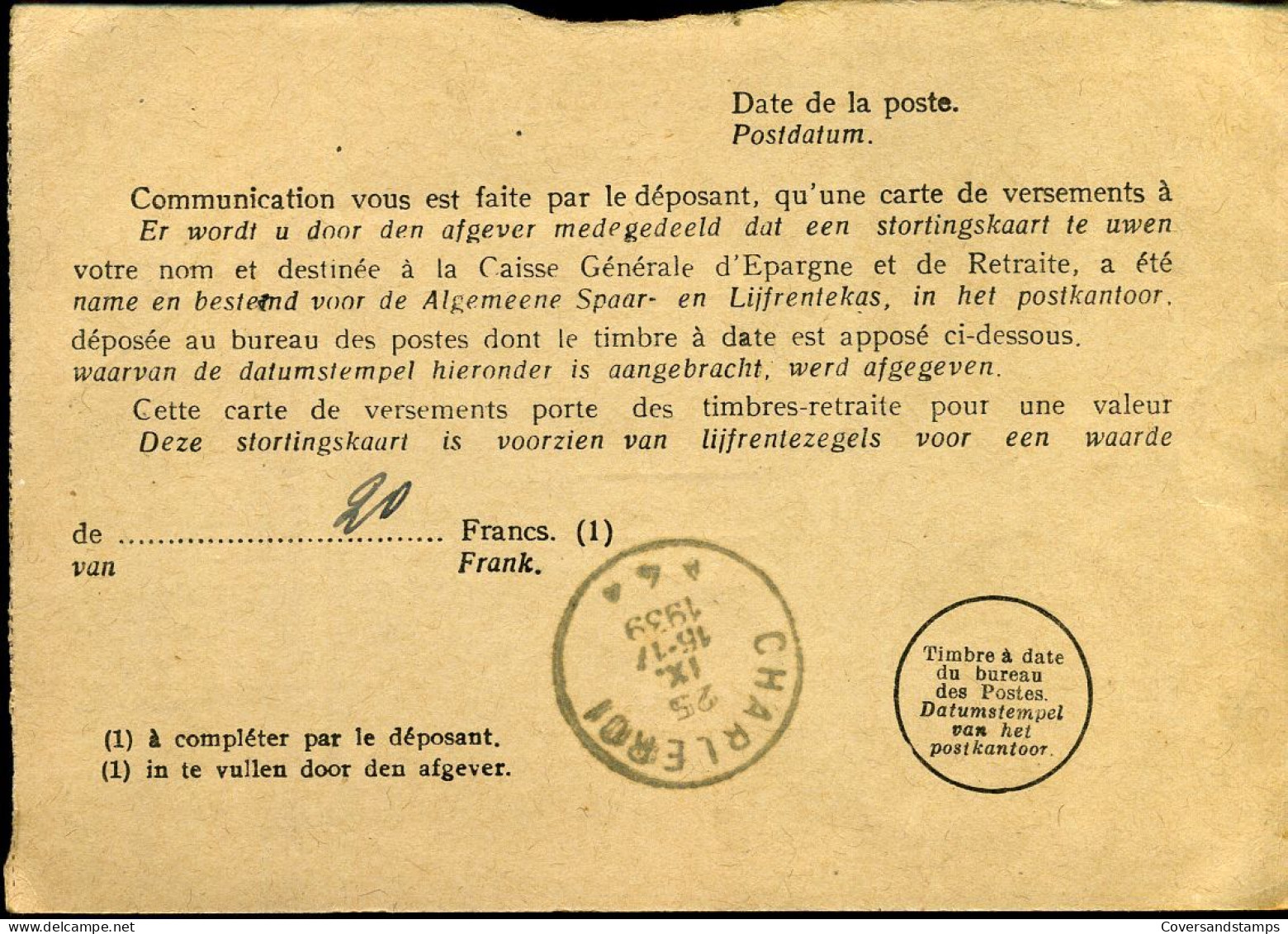 Pensions De Vieillesse / Ouderdomspensioenen - Dienstbericht / Avis De Service - Postcards 1934-1951