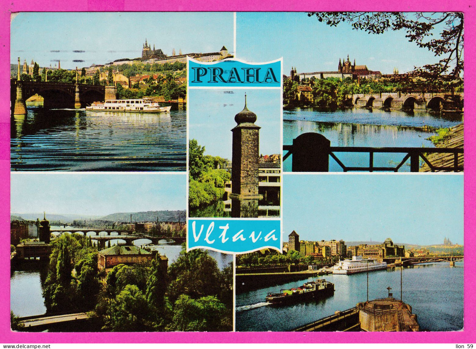 294700 / Czechoslovakia - Praha - River Vitava Bridge Castle Ship PC 1974 USED Praha 30h 5 Anniv. Federal Constitution - Lettres & Documents