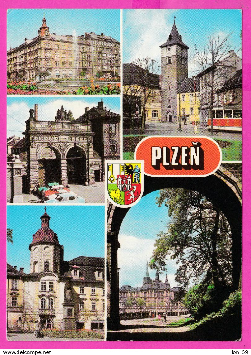 294707 / Czechoslovakia - Plzeň - 5 View Building Car Tram County Seat PC 1979 USED 30h Postal Services Letter Bird - Brieven En Documenten