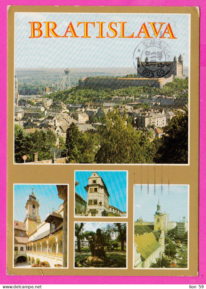 294708 / Slovakia Bratislava - 5 View Castle Panorama Building PC 1977 USED 30h Postal Services Czechoslovakia Geneve 1 - Covers & Documents