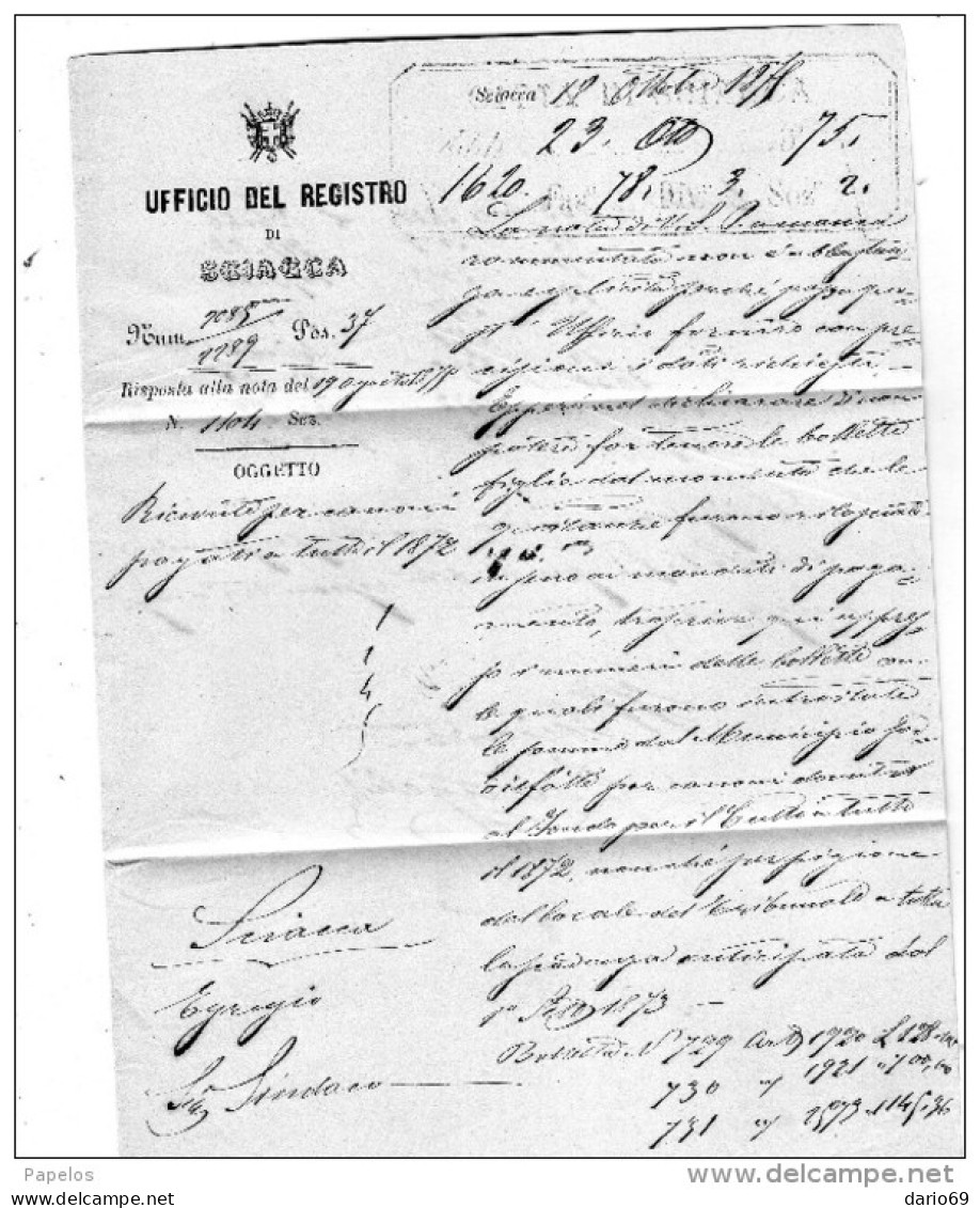 1875 LETTERA CON ANNULLO SCIACCA AGRIGENTO - Officials