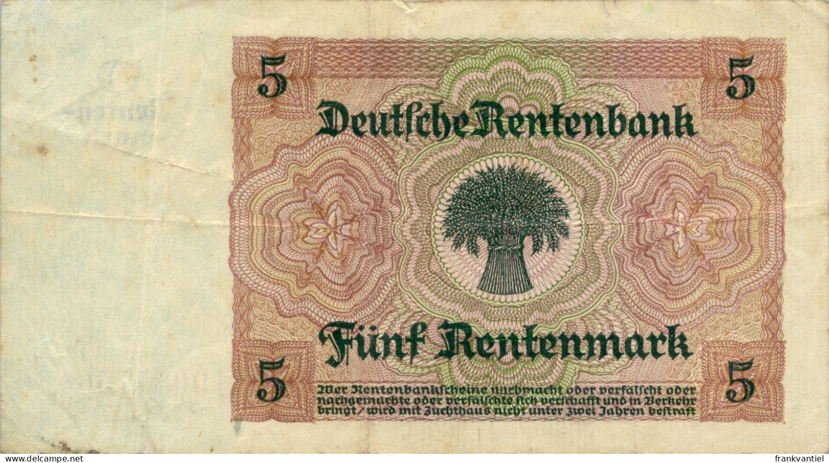 Germany / Deutschland P-169 5 Rentenmark 1926 Used - 5 Rentenmark