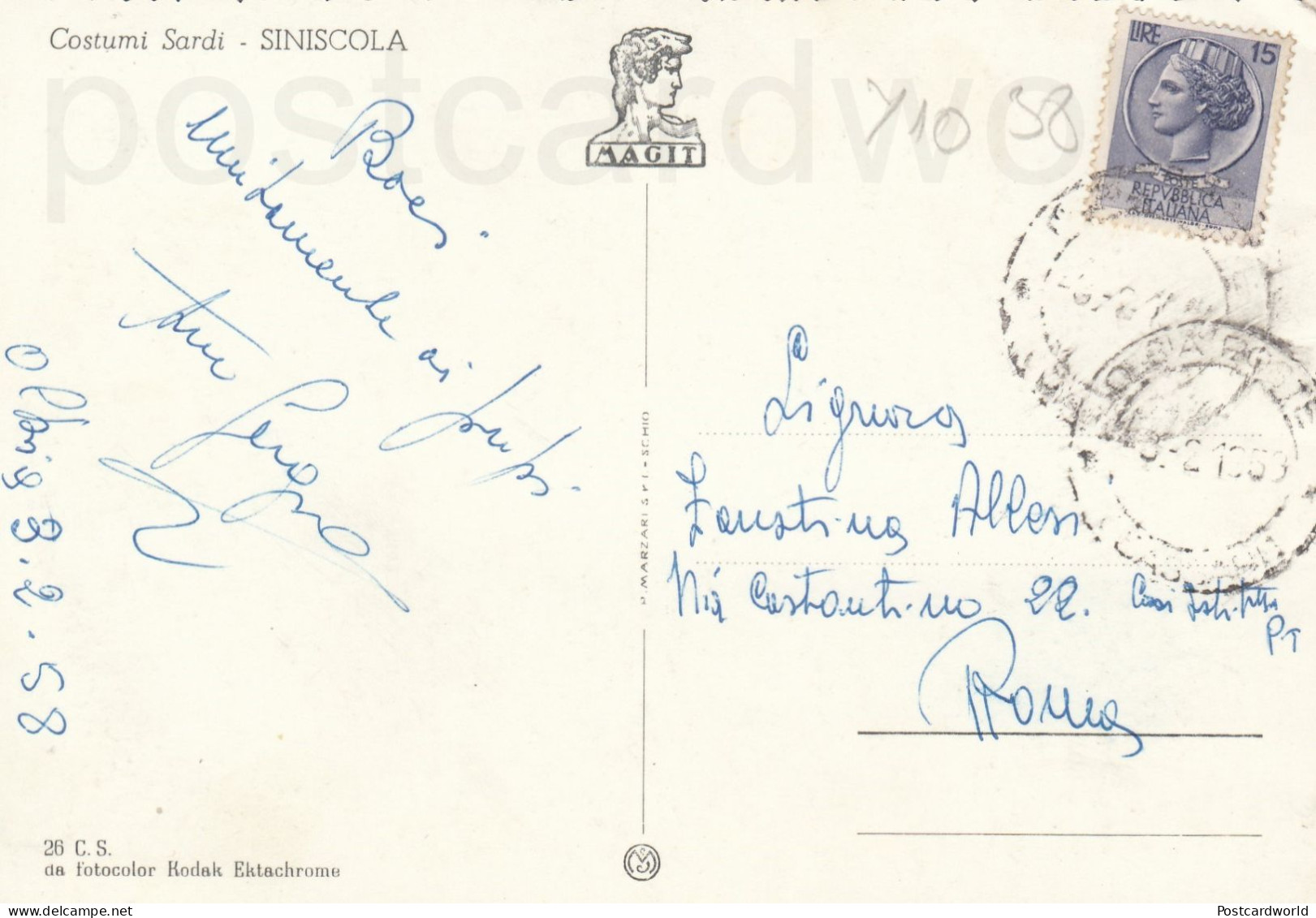 CARTOLINA  SINISCOLA NUORO SARDEGNA COSTUMI SARDI VIAGGIATA 1958 - Nuoro