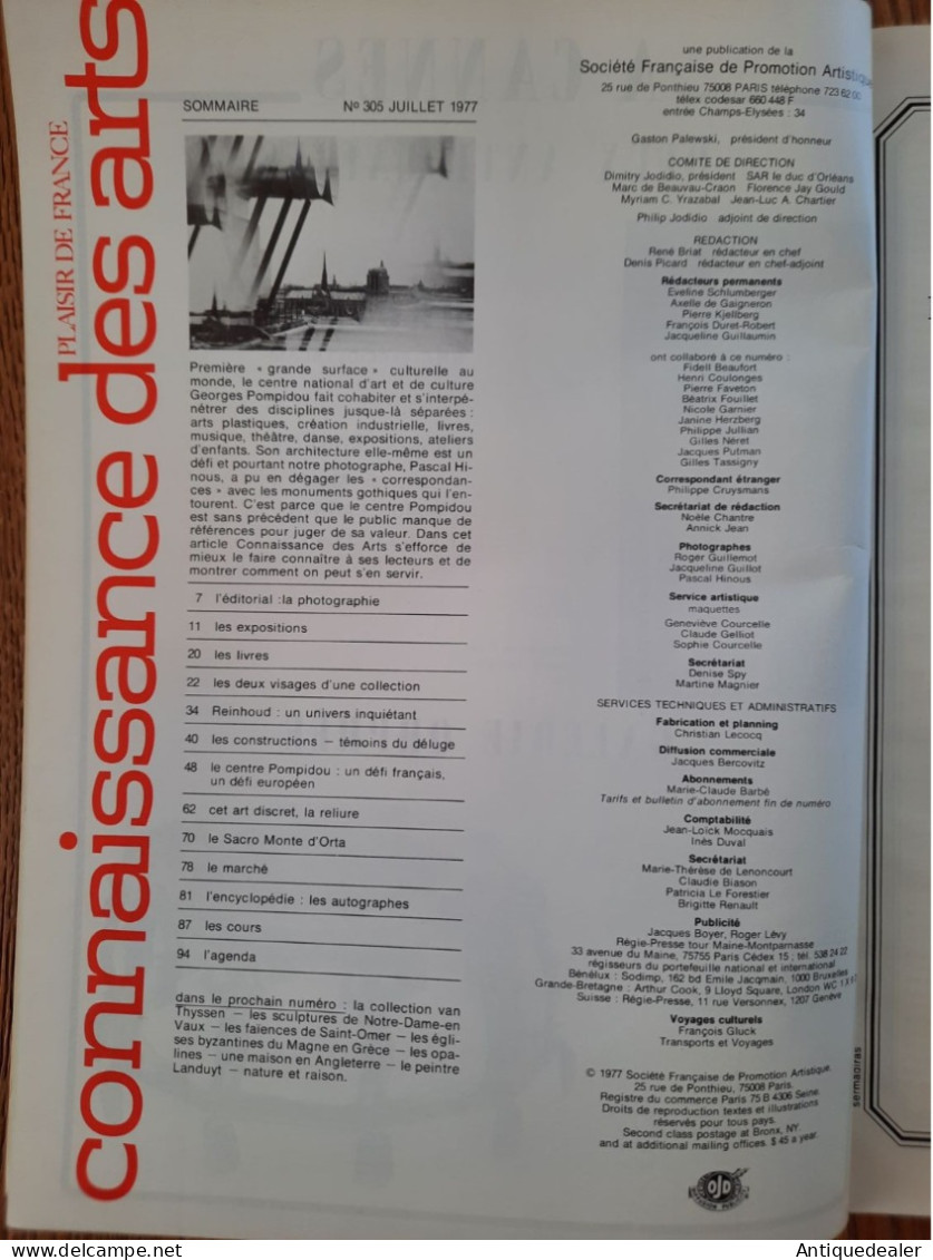 Connaissance Des Arts Juillet 1977 - N 305 Le Centre Pompidou - Brocantes & Collections