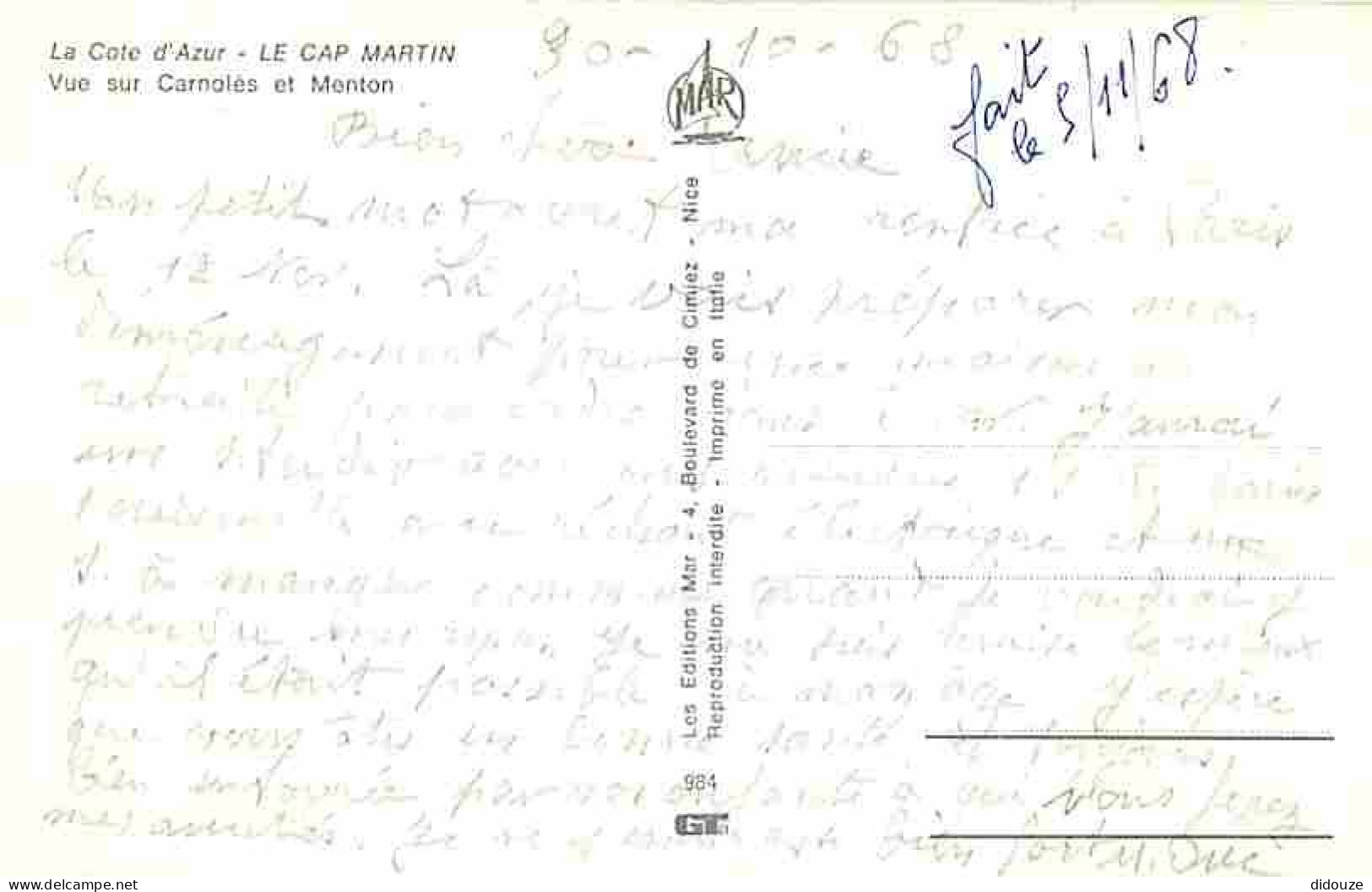 06 - Cap Martin - Vue Sur Carnoles Et Menton - CPM - Voir Scans Recto-Verso - Roquebrune-Cap-Martin