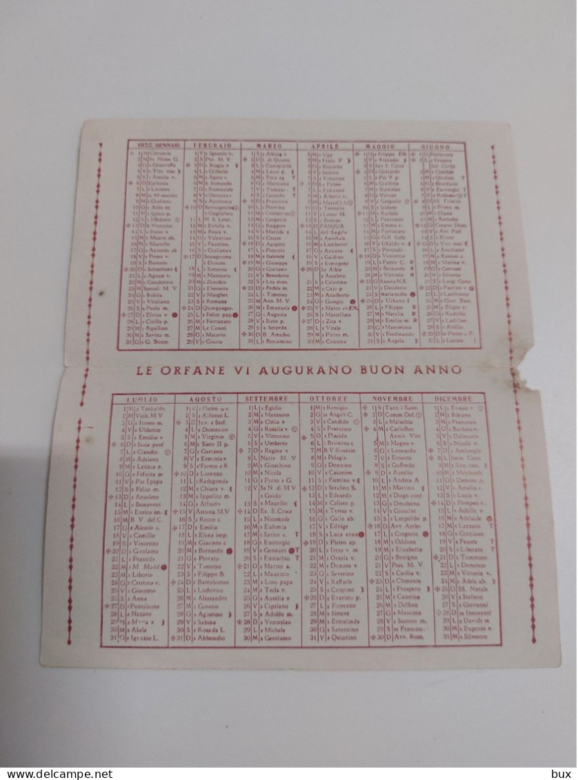 1952 Santuario Madonna Dell'Arco Orfanelle Orfane Orfanotrofio Calendarietto Tascabile Religioso - Formato Piccolo : 1941-60