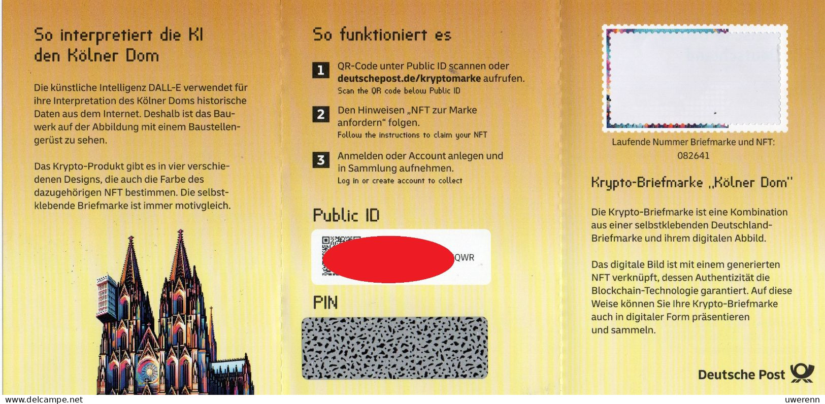 Deutschland 2024. Krypto-Briefmarke Kölner Dom, Selbstklebend + NFT-Option, Mi 3836 Bedarfsbrief + Booklet MH128a - Usados