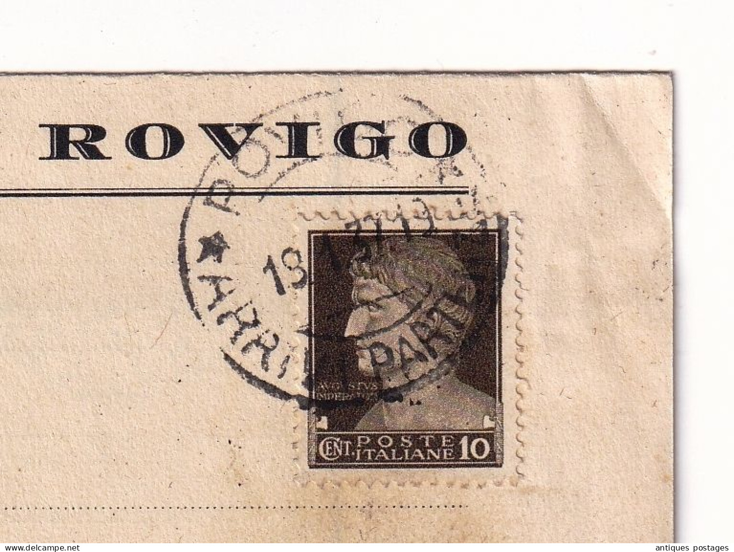 Italia 1937 Rovigo Ariano Nel Polesine Luoghi Pii Riuniti Francobollo AUGUSTUS IMPERATORE - Oblitérés