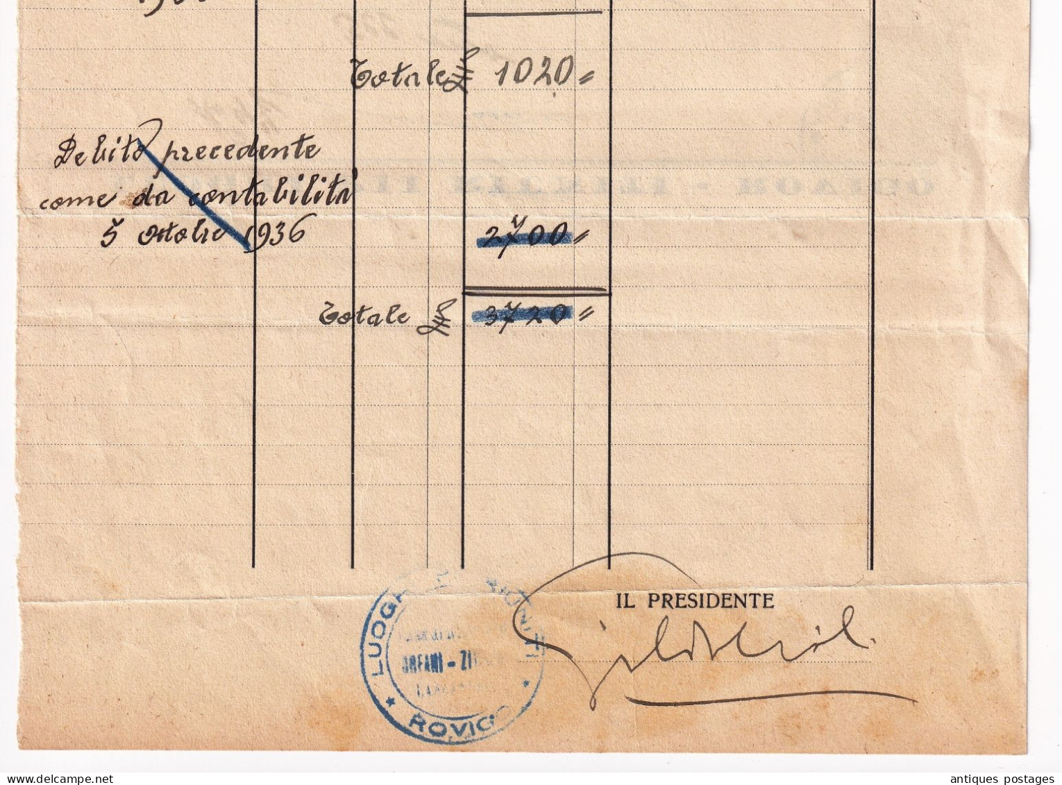 Italia 1937 Rovigo Ariano nel Polesine Luoghi Pii Riuniti Francobollo AUGUSTUS IMPERATORE