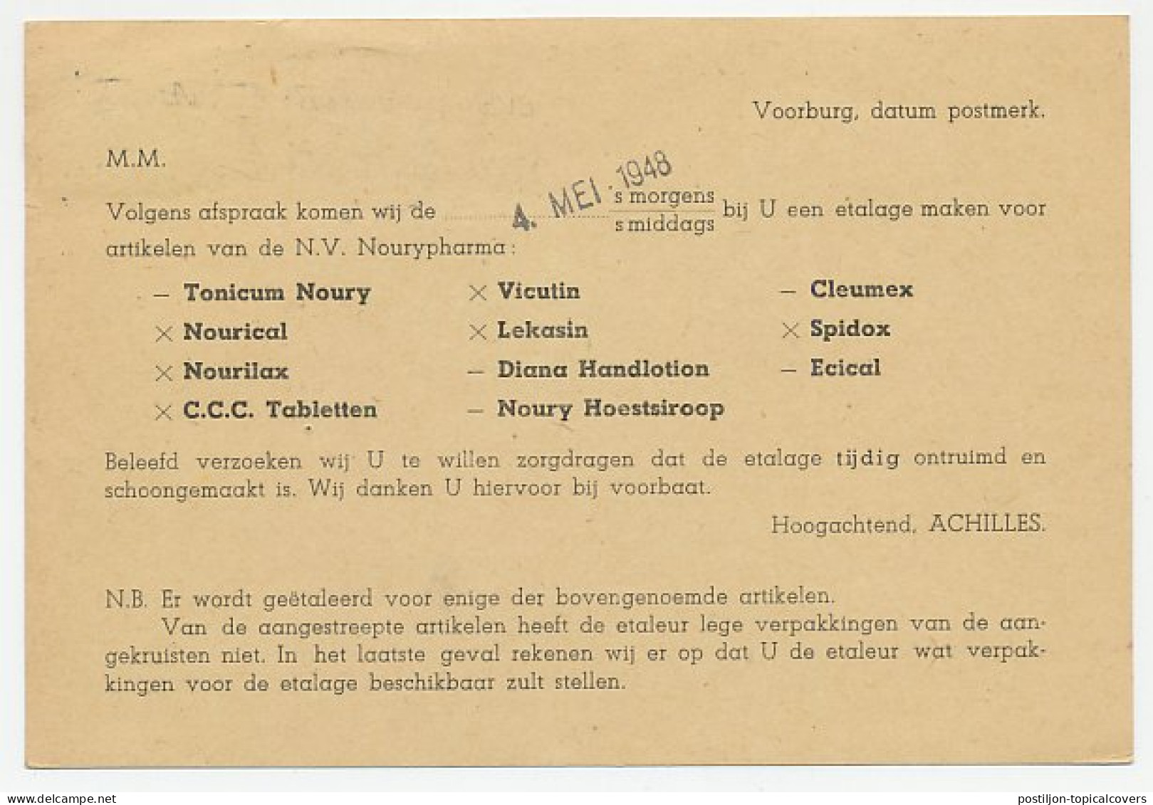 Firma Briefkaart Voorburg 1948 - Etalagebureau - Non Classés