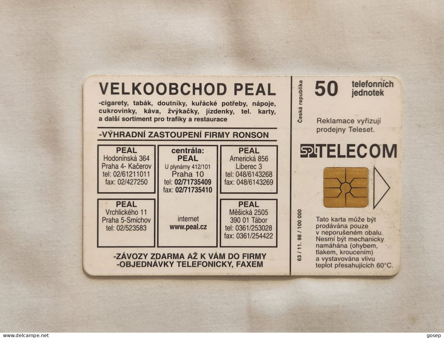 CZECH REPUBLIC-(C257-63.11.98)-Promotion-Tabacco-(213)-(50units)-(01.11.1998)(tirage-100.000)-used Card - Czech Republic