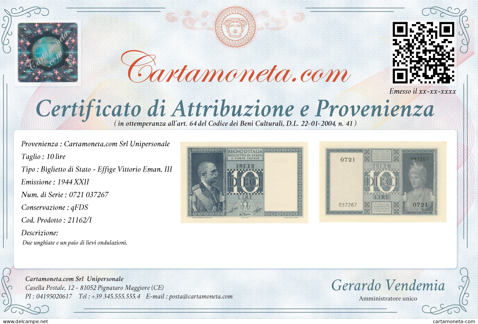 10 LIRE BIGLIETTO DI STATO VITTORIO EMANUELE III FASCIO 1944 XXII QFDS - Sonstige