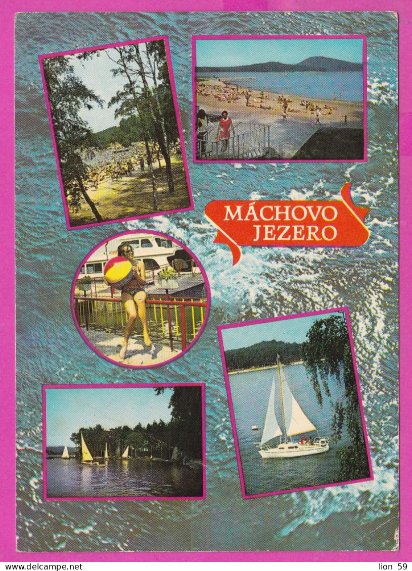 294758 / Czechoslovakia - Lake Mácha (Máchovo Jezero) Sailing Pin Up Woman Ball PC 1972 USED 8th Trade Union Congress, P - Briefe U. Dokumente