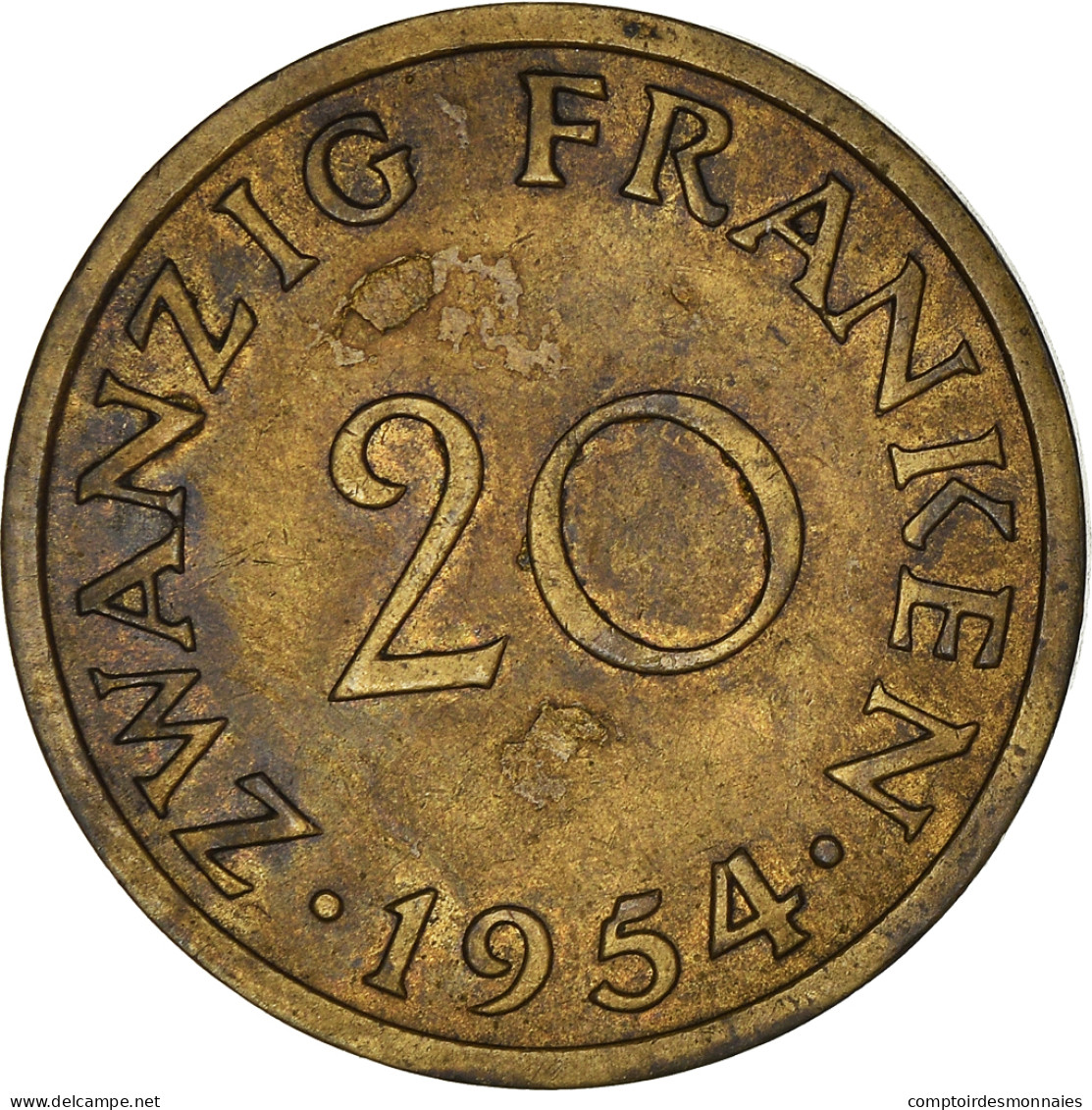 Monnaie, Saare, 20 Franken, 1954, Paris, TTB, Bronze-Aluminium, Gadoury:2, KM:2 - Autres & Non Classés