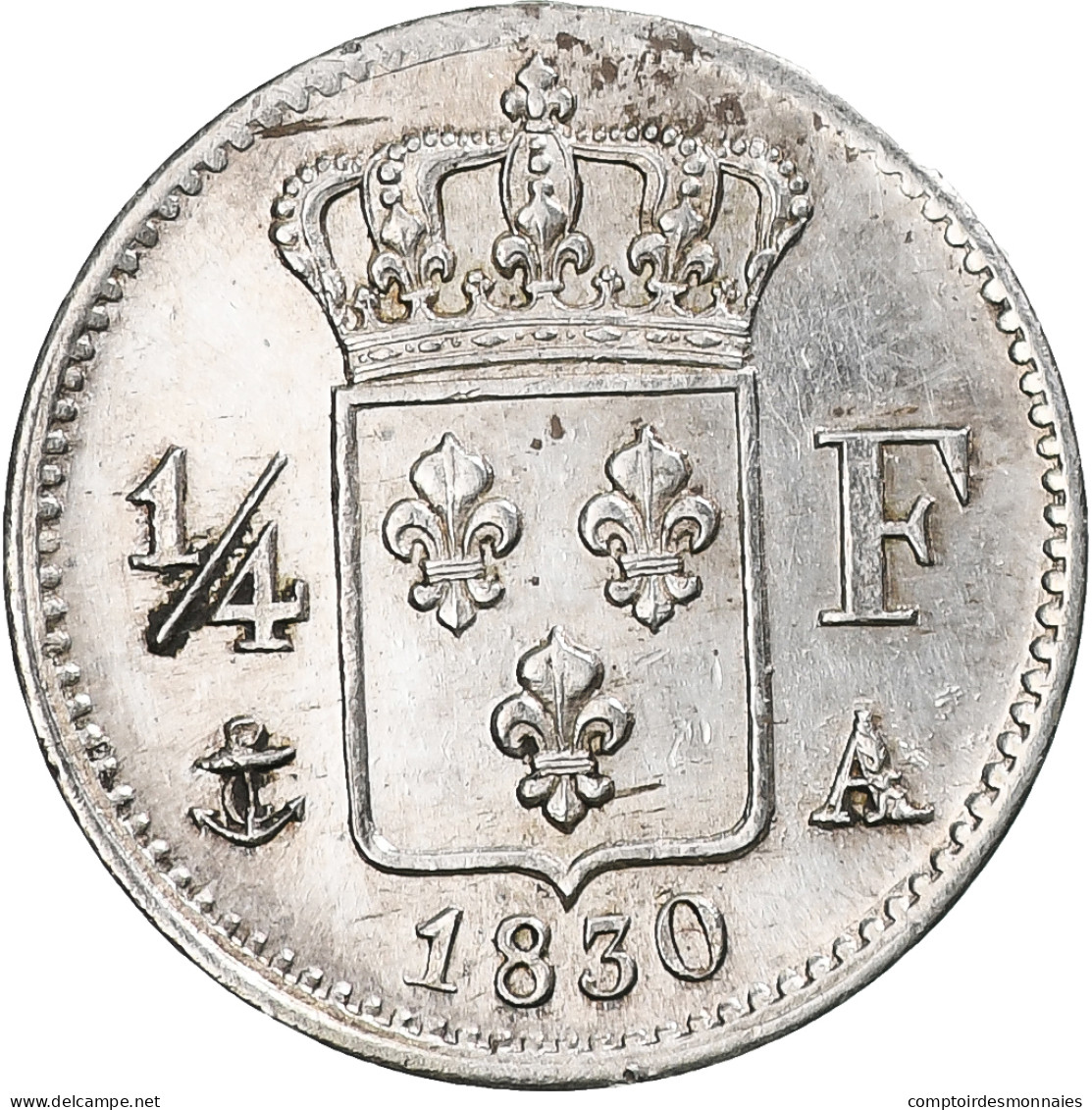 France, Charles X, 1/4 Franc, 1830, Paris, TTB+, Argent, Gadoury:353, KM:722.1 - 25 Centimes