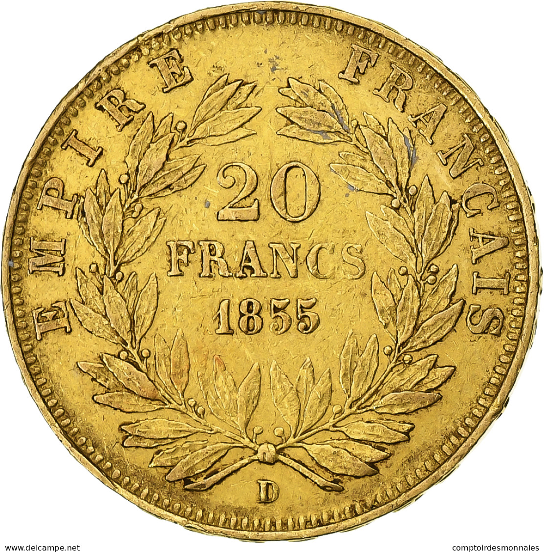France, Napoléon III, 20 Francs, 1855, Lyon, Or, TTB, Gadoury:1061, KM:781.3 - 20 Francs (gold)