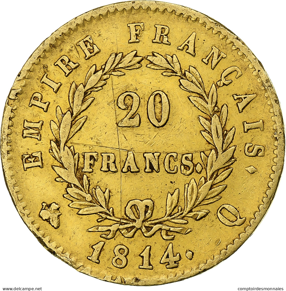 France, Napoléon I, 20 Francs, 1814, Perpignan, Or, TB+, Gadoury:1025, KM:695.7 - 20 Francs (or)