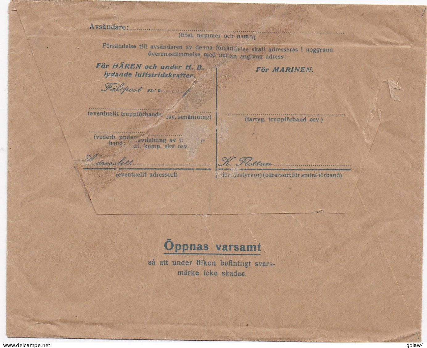 37746# MILITÄRBREV AVGIFTSFRITT FRANCHISE MILITAIRE SVERIGE SUEDE SWEDEN Faltpost Fieldpost Cover - Militaires