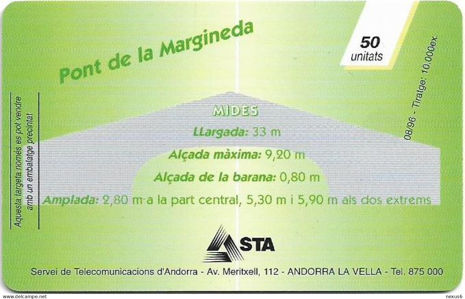 Andorra - STA - STA-0055 - Pont De La Margineda, SC7, 08.1996, 50Units, 10.000ex, Used - Andorra