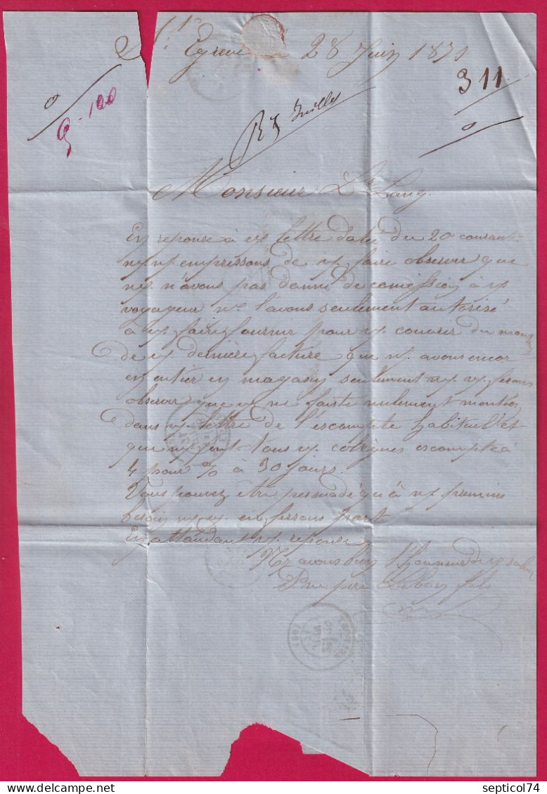 N°37 GC 4470 ST EGREVE ISERE TAXE TAMPON 30 POUR SELESTAT HAUT RHIN ALSACE LORRAINE ALLEMAGNE 28.6.1871 LETTRE - War 1870