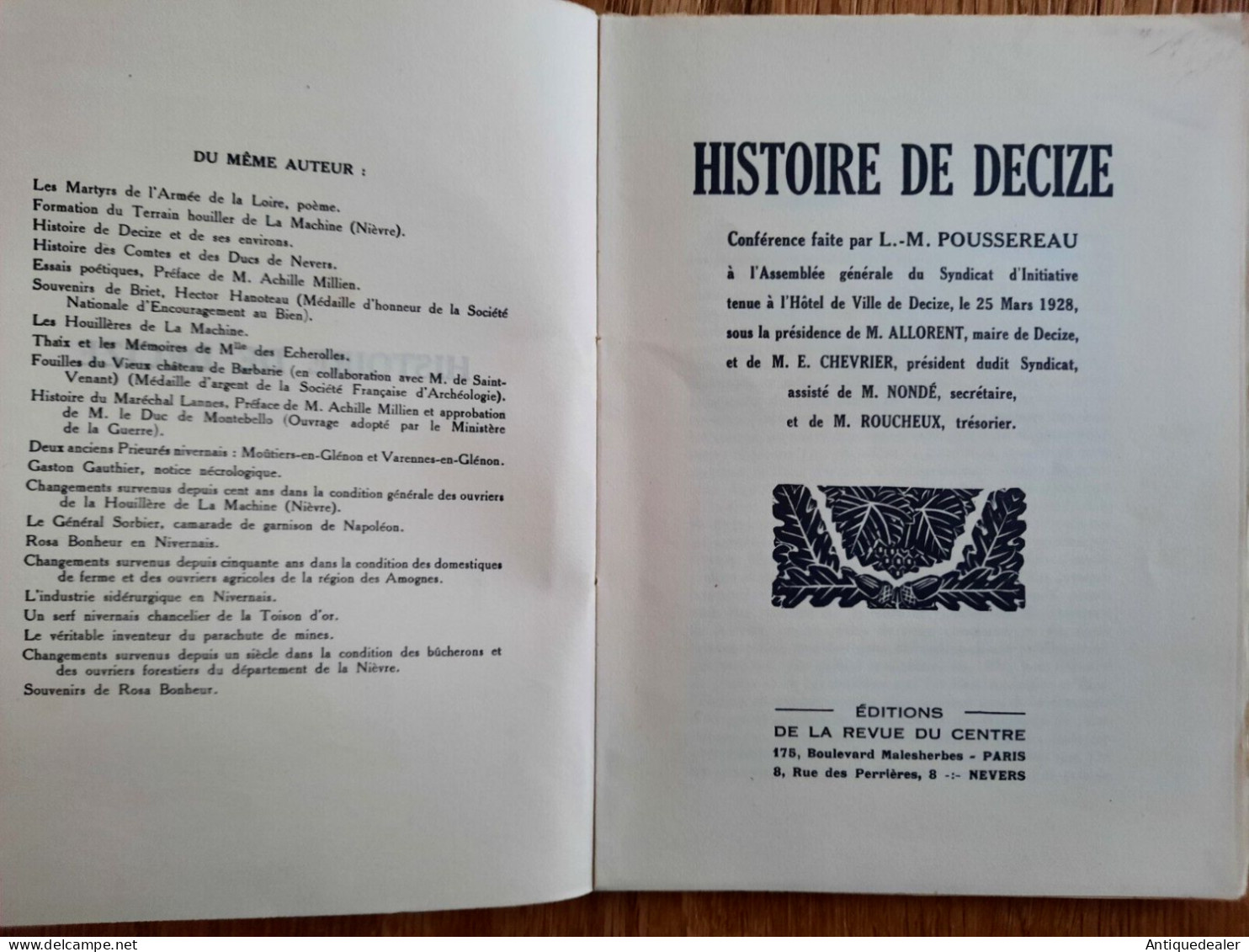 Histoire De Decize Par LM Poussereau Le 25 Mars 1928 - Bourgogne