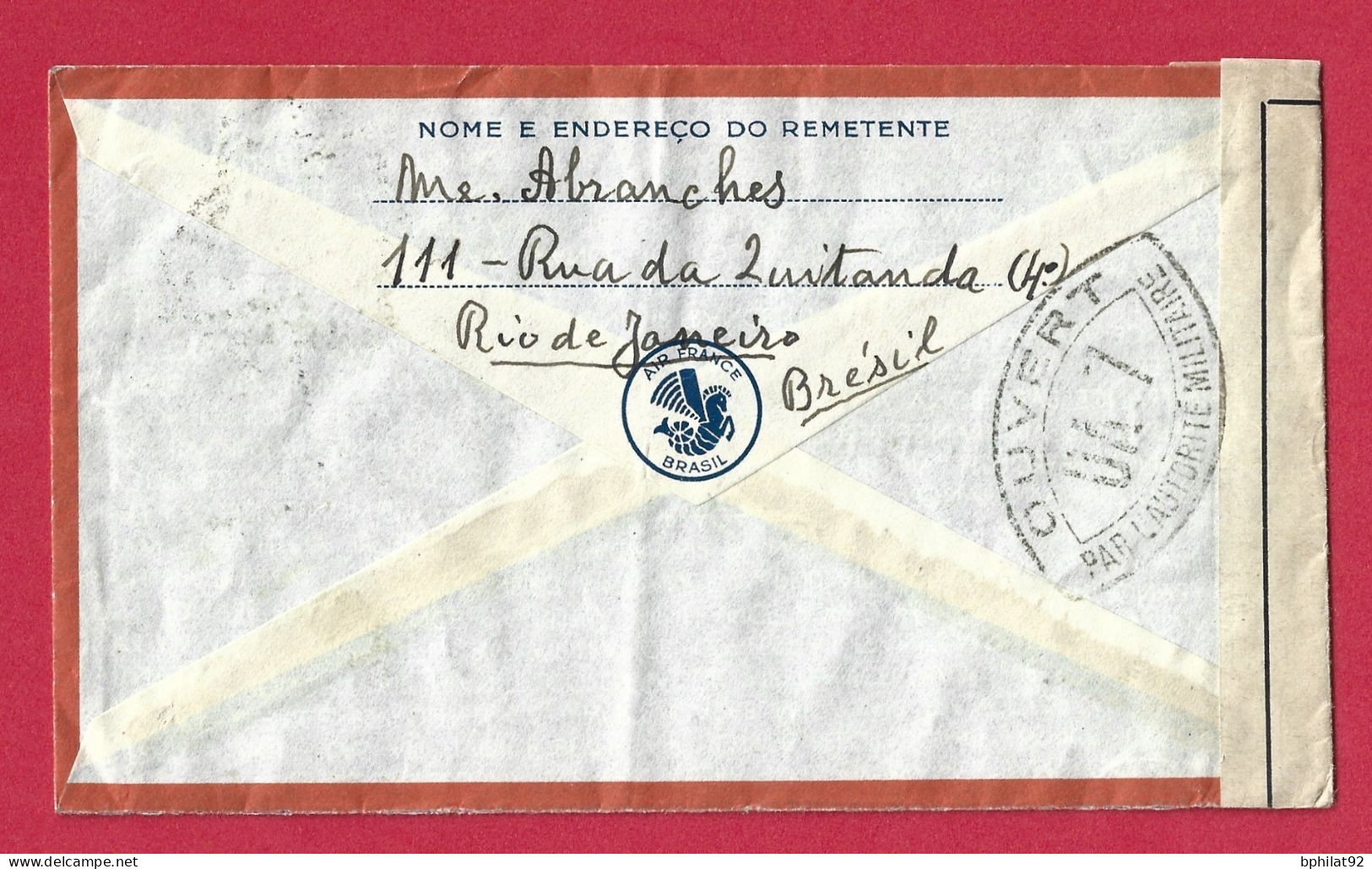 !!! BRÉSIL, LETTRE PAR AVION DE RIO DE JANEIRO POUR PARIS DE 1940 AVEC CENSURE MILITAIRE - Lettres & Documents