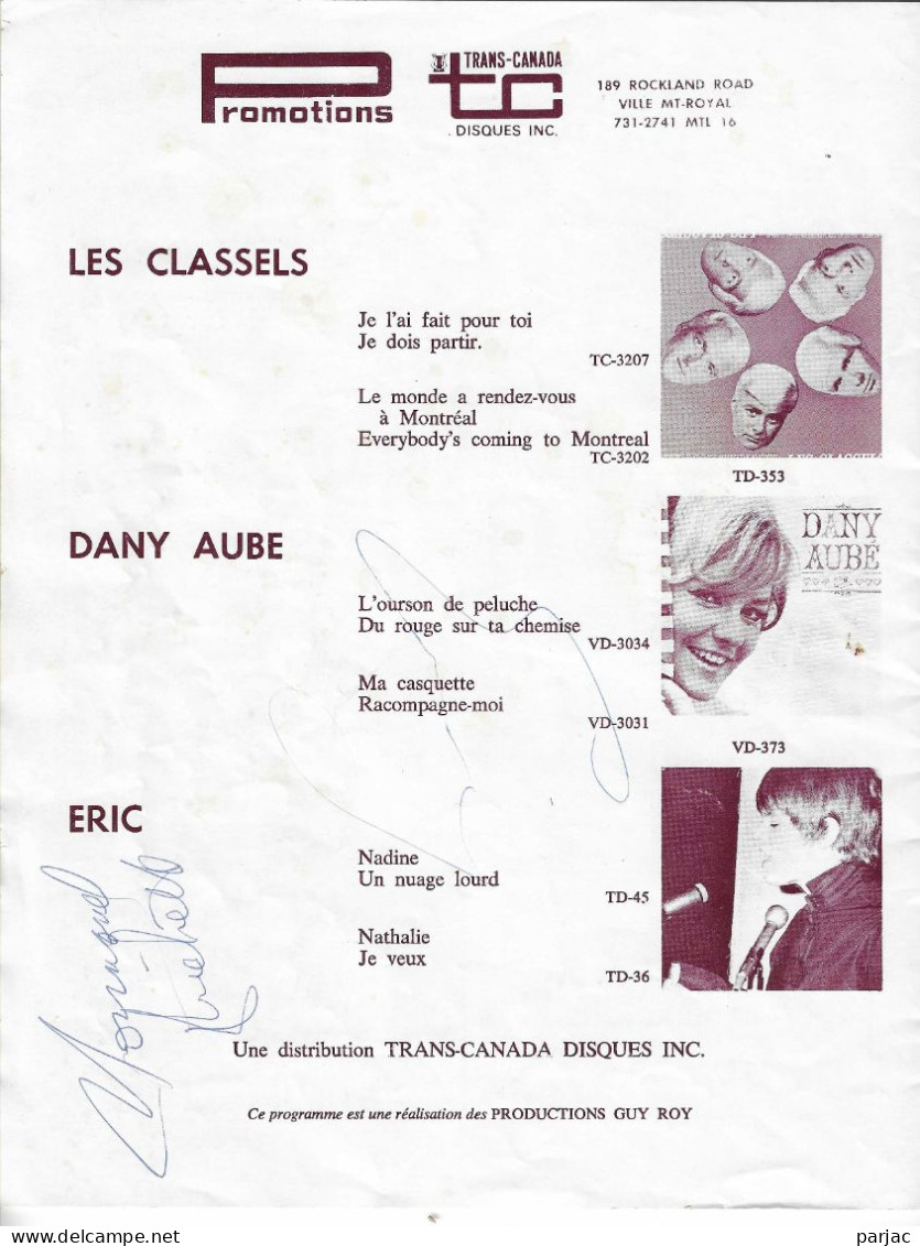 Musiccorama Cjms 1967 Avec Signature De Quelques Arttistes - Chanteurs & Musiciens