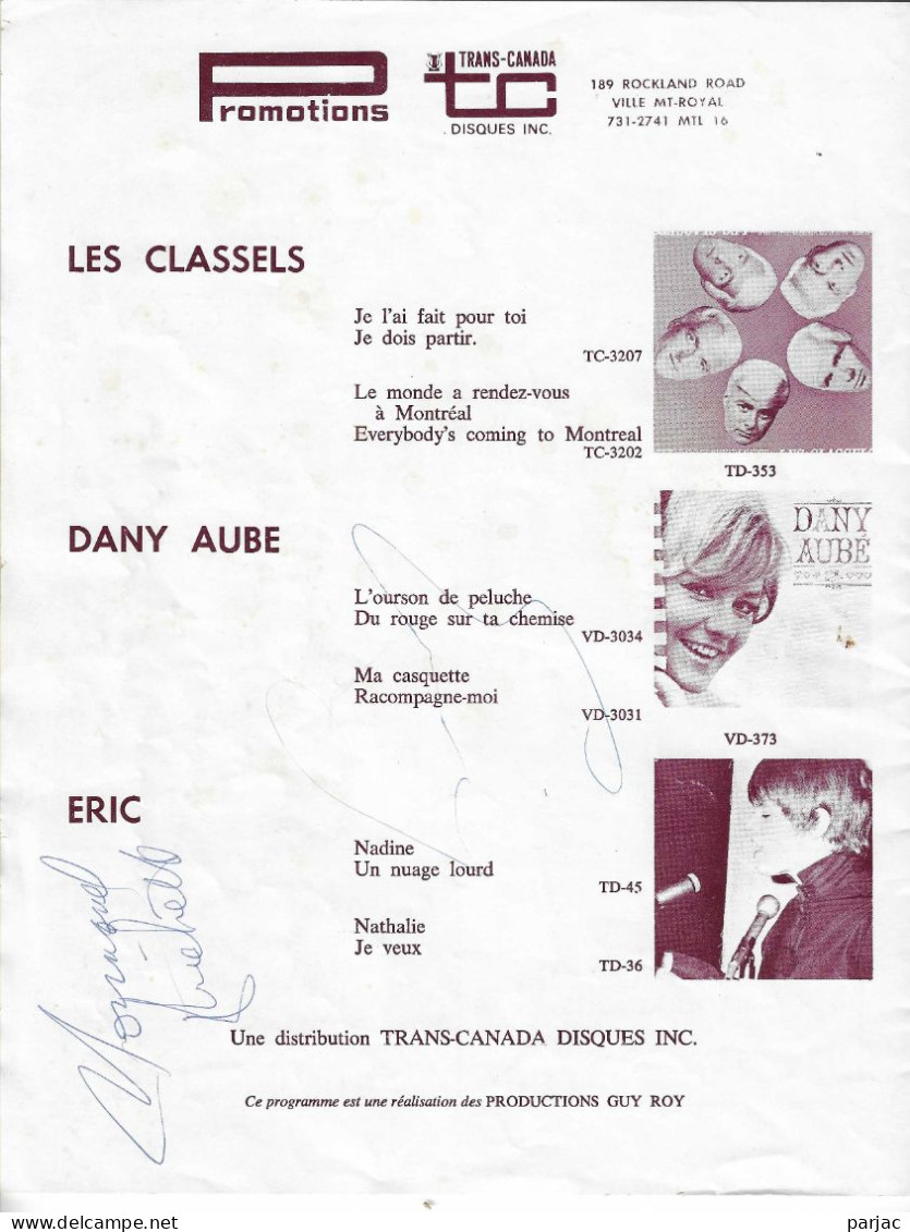 Musiccorama Cjms 1967 Avec Signature De Quelques Arttistes - Sänger Und Musiker