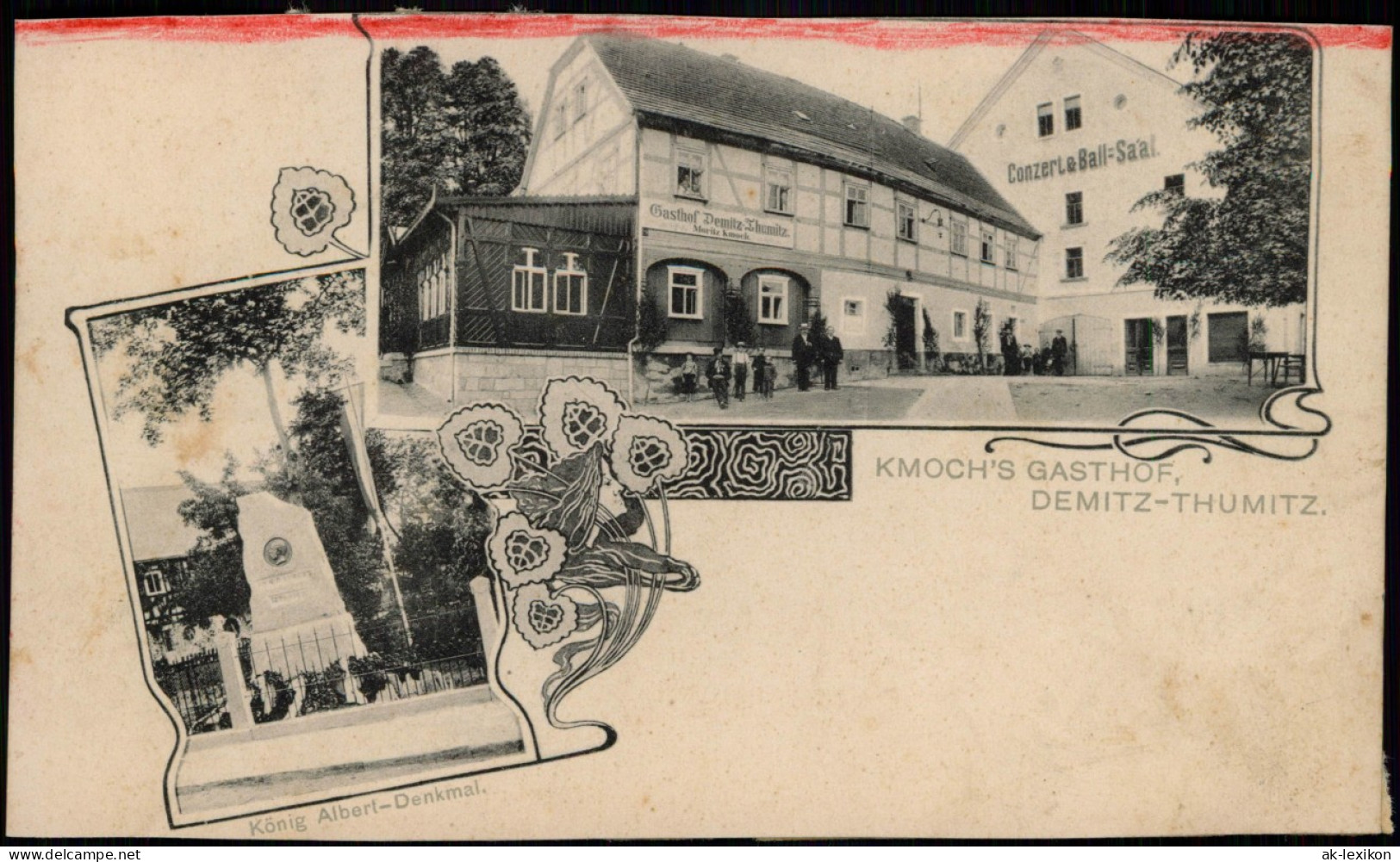 Ansichtskarte Demitz-Thumitz Zemicy-Tumicy 2 Bild Kmoch Gasthof, Denkmal 1905 - Demitz-Thumitz