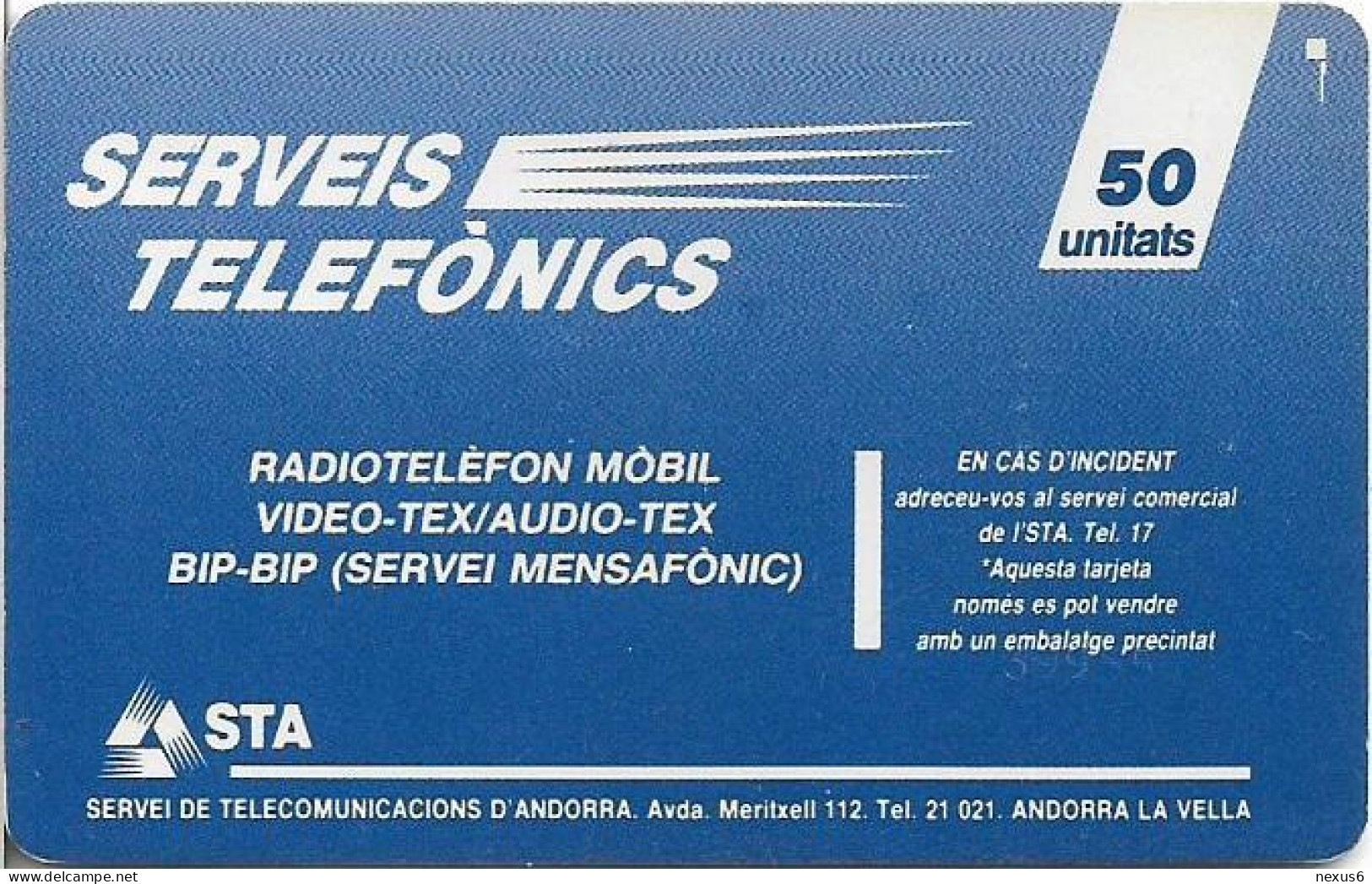 Andorra - STA - STA-0011 - Telecommunication, Cn.39955, 03.1993, SC5, 50U, 20.000ex, Mint - Andorra