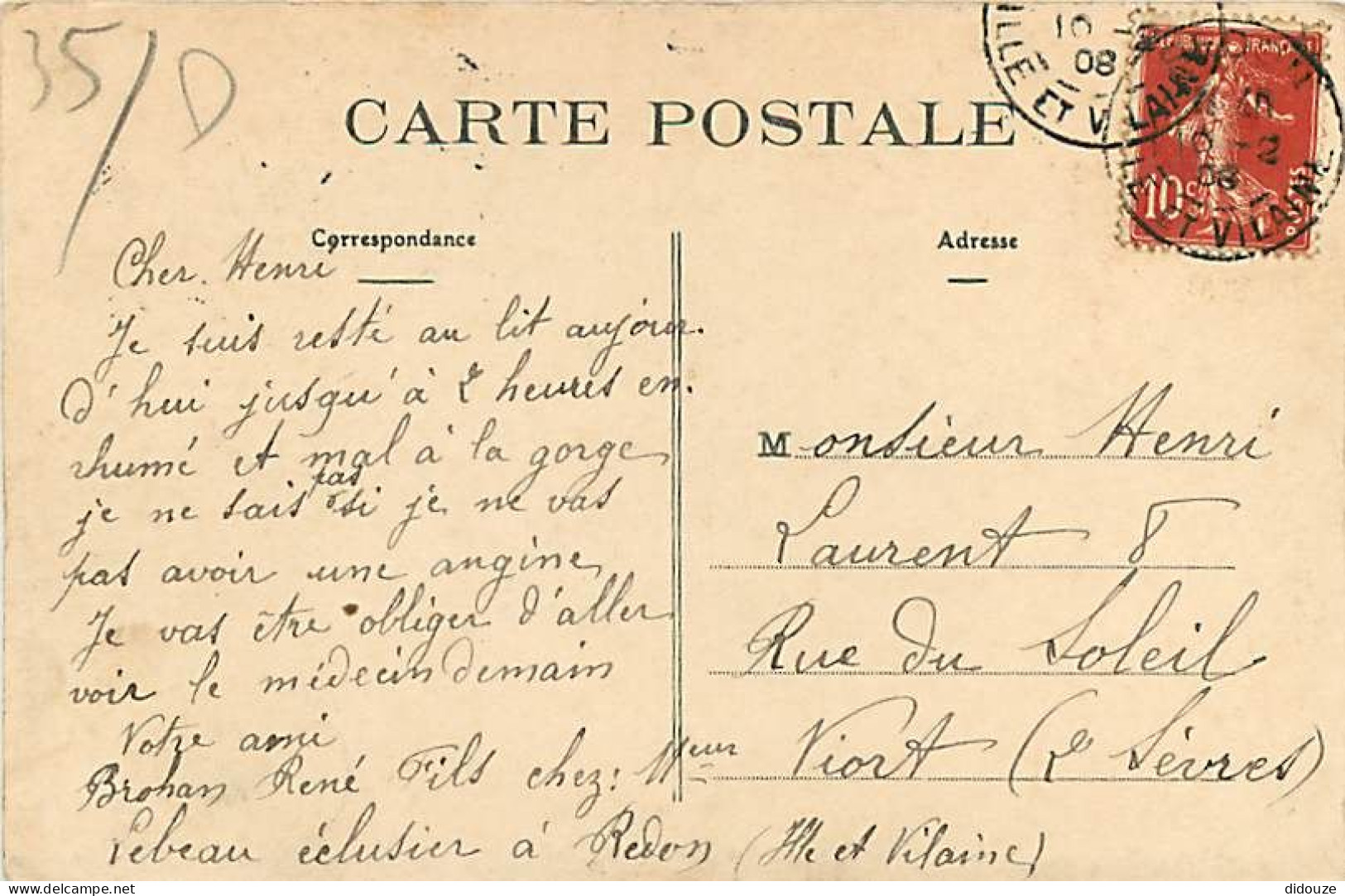 35 - Redon - La Tour - Le Collège - Animée - Correspondance - CPA - Oblitération Ronde De 1908 - Voir Scans Recto-Verso - Redon