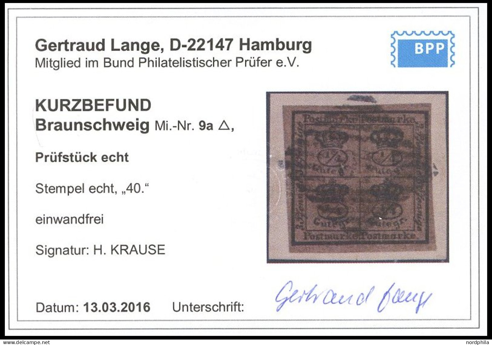BRAUNSCHWEIG 9a BrfStk, 1857, 4/4 Ggr. Schwarz Auf Graubraun, Nummernstempel 40 (Stadtoldendorf), Prachtbriefstück, Kurz - Brunswick