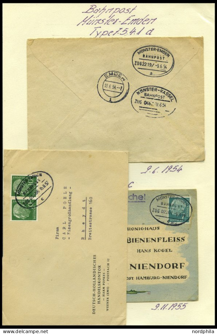 BAHNPOST Münster-Emden (verschiedene Züge Und Typen), 1896-1961, 12 Belege, Ein Briefstück Und Eine Beutelfahne, Meist P - Máquinas Franqueo (EMA)