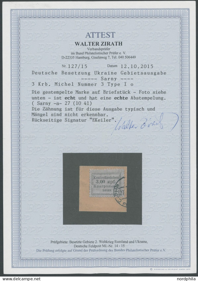 UKRAINE 3 BrfStk, 1941, 3 Krb. Schwarz Auf Mattgrau, Prachtbriefstück, Gepr. Keiler Und Fotoattest Zirath, Mi. (2200.-) - Besetzungen 1938-45