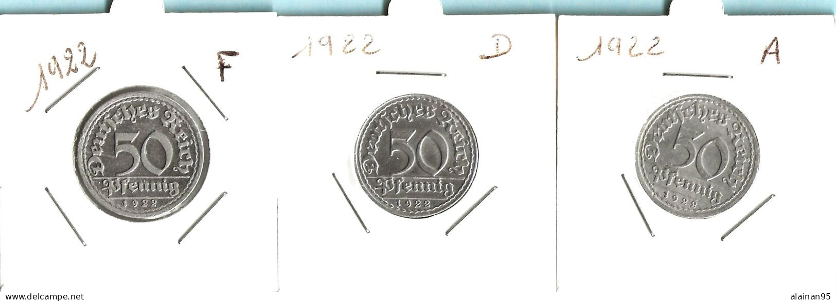 ** ALLEMAGNE ( Weimar ) - 50 Pfennig 1921 + 1922 : Série 7 pièces différentes **