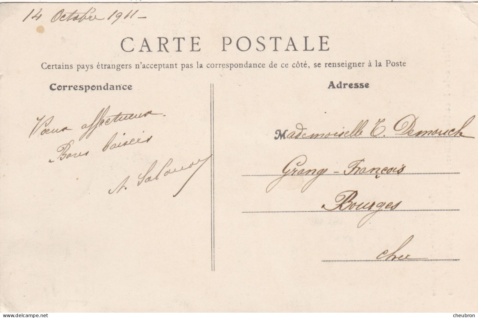 58. SAINT PIERRE LE MOUTIER. CPA. PORTE DE L'EGLISE DU XVème  SIECLE. + TEXTE ANNEE 1911 - Saint Pierre Le Moutier