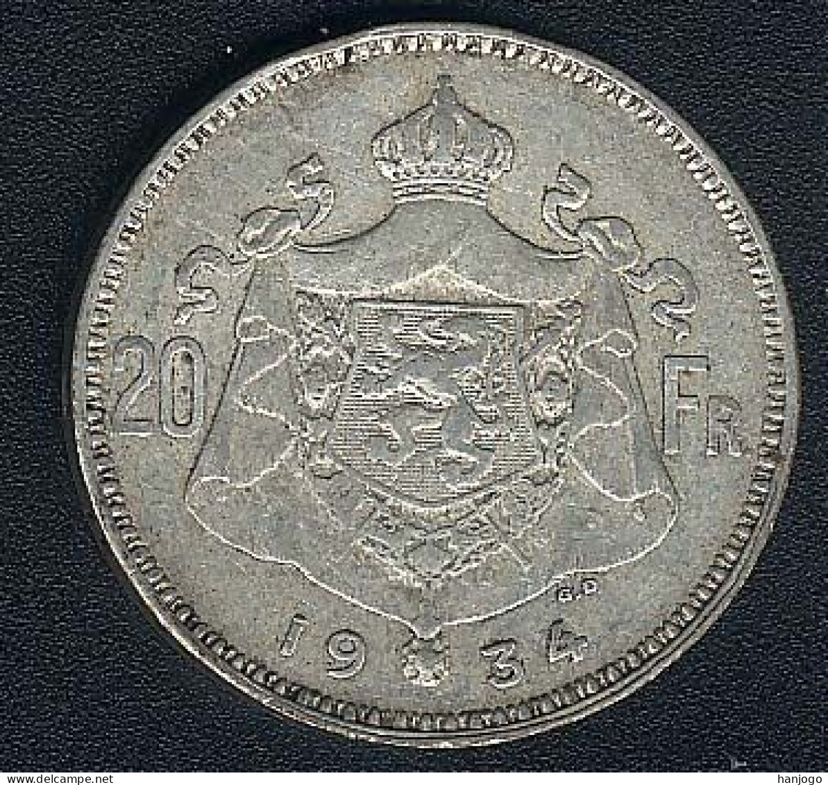 Belgien, 20 Francs 1934 Fl , Silber, KM 104.1 - 20 Francs & 4 Belgas