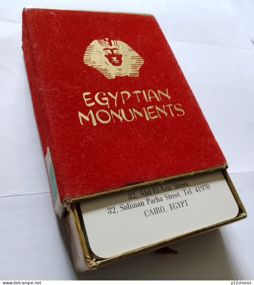 Ancien Jeu de cartes à jouer complet EGYPTIAN MONUMENTS  étui d'origine en velours . Égypte Afrique