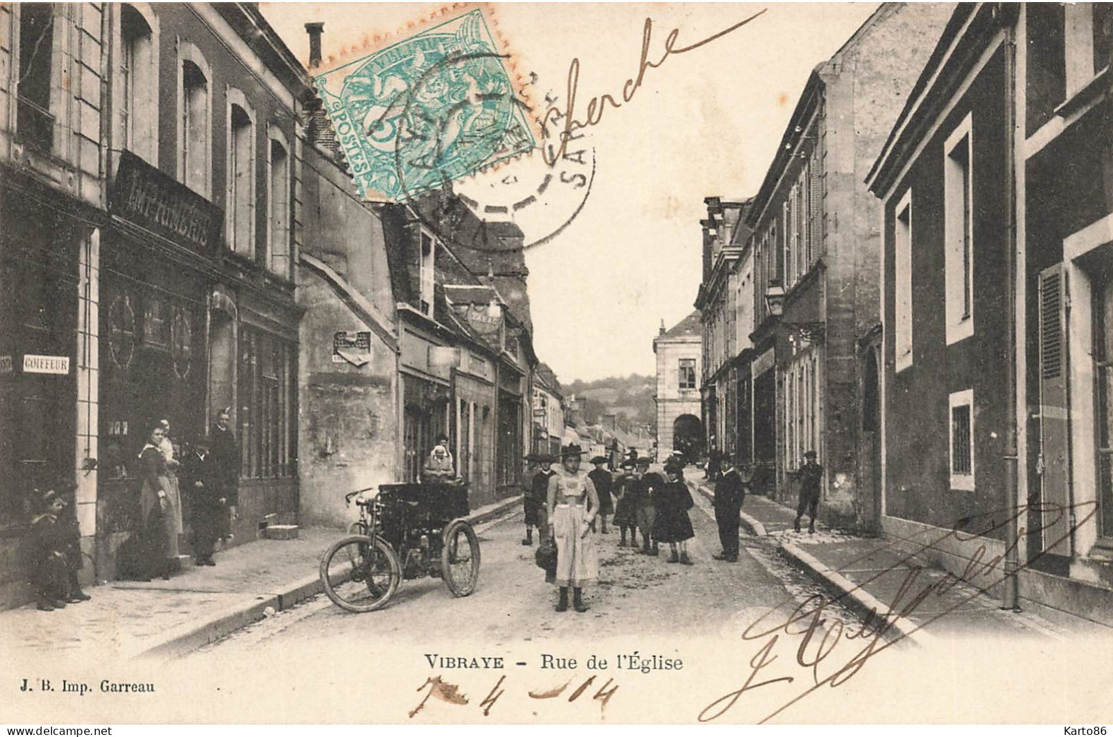 Vibraye * 1904 * Moto Triporteur * Rue De L'église * Imprimerie * Villageois - Vibraye