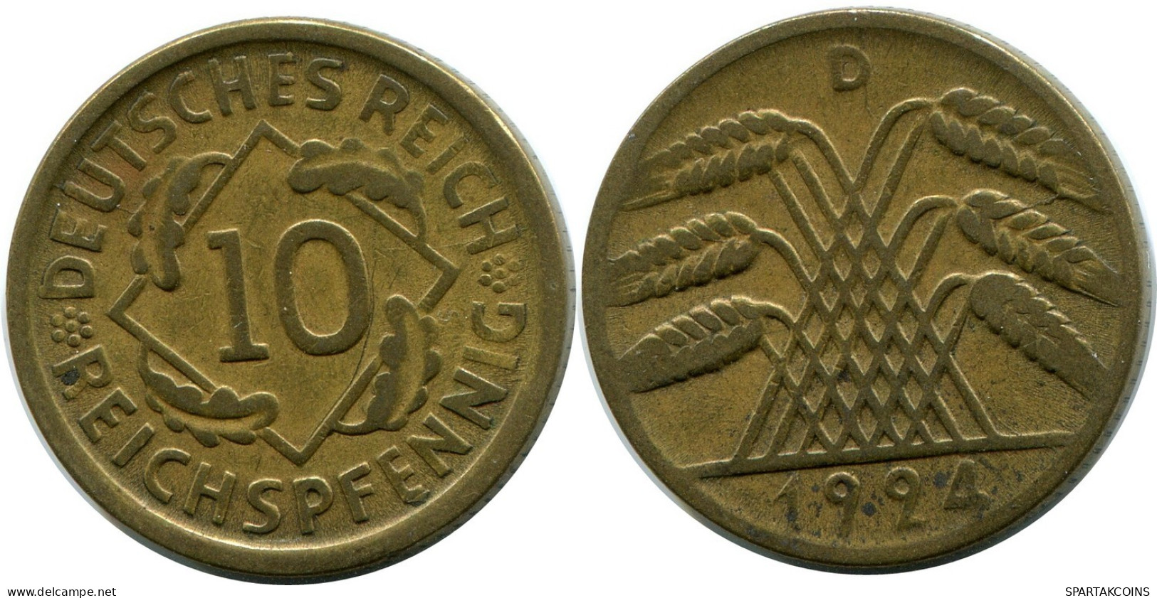 10 REICHSPFENNIG 1924 D DEUTSCHLAND Münze GERMANY #DB932.D.A - 10 Rentenpfennig & 10 Reichspfennig