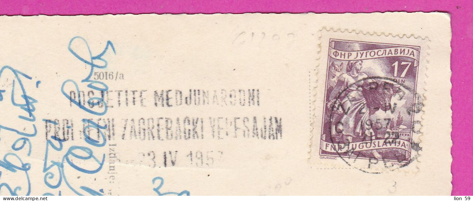 294835 / Yugoslavia Zagreb (Croatia) National Theatre PC 1957 USED 17Din National Economy Cattle Horse Sheep , Flamme... - Cartas & Documentos