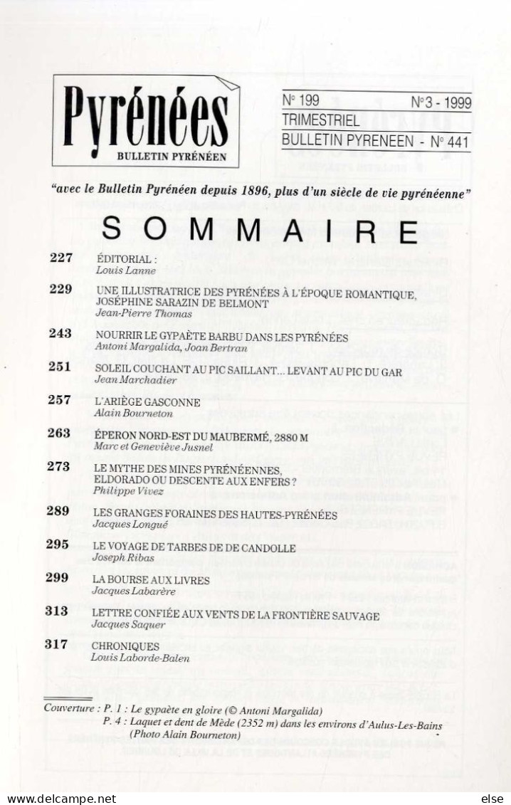 PYRENEEE  N° 199  N°3 1999 -  NOURRIR LE GYPAETE BARBU  LES GRANGES FORAINES  ETC - PAGE 227  A  336 - Midi-Pyrénées