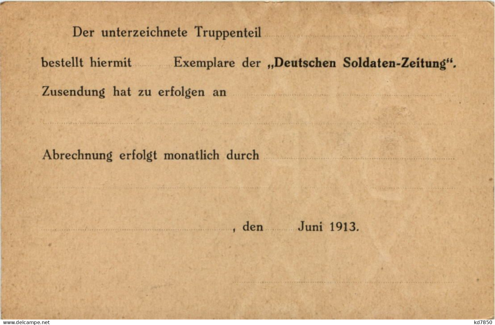 Deutsche Soldaten Zeitung 1913 - Ganzsache - Other & Unclassified