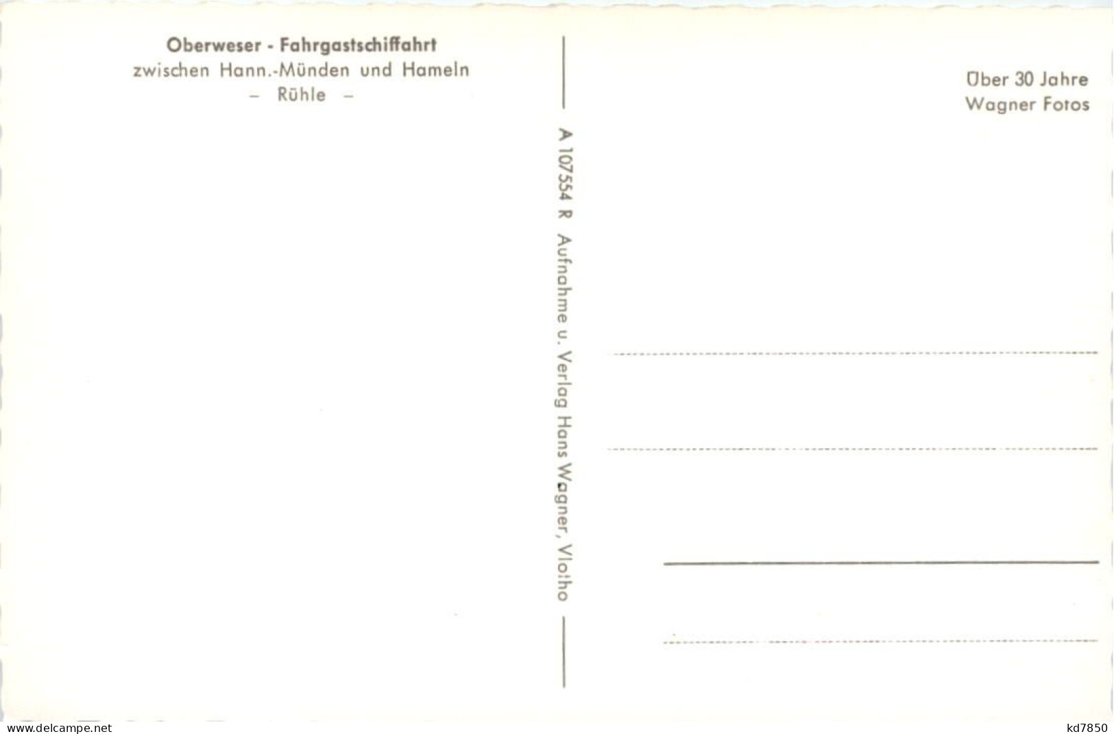 Oberweser-Fahrgastschiffahrt Zw. Hann-Münden Und Hameln - Hannoversch Muenden