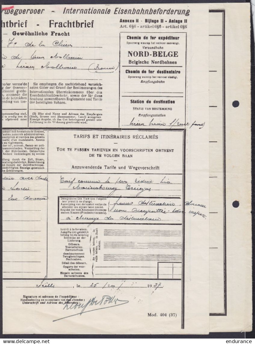 Lettre De Voiture Chemins De Fer Du Nord-Belge - Càd [NORD-BELGE /25 OCT 1937/ ANDENNE] Pour Expédition De Marchandise D - Nord Belge
