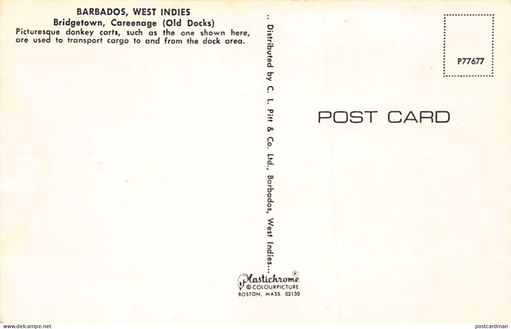 Barbados - BRIDGETOWN - Careenage (Old Docks) - Publ. C. L. Pitt & Co.  - Barbados