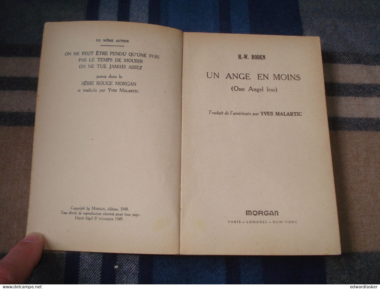 SERIE ROUGE : Un Ange En Moins /H.-W. Roden - EO Morgan 1949 - Bon état - Morgan