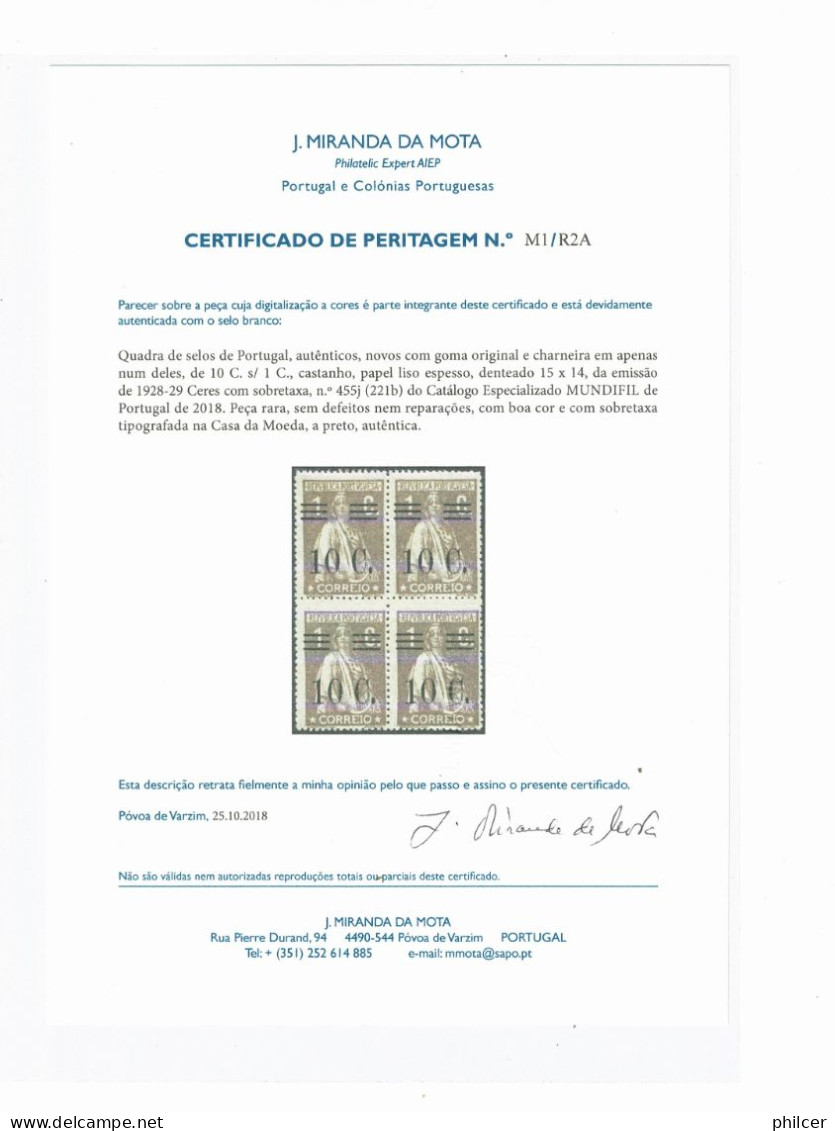 Portugal, 1928/9, # 455j, Com Certificado, 1 MH, 3 MNH - Unused Stamps