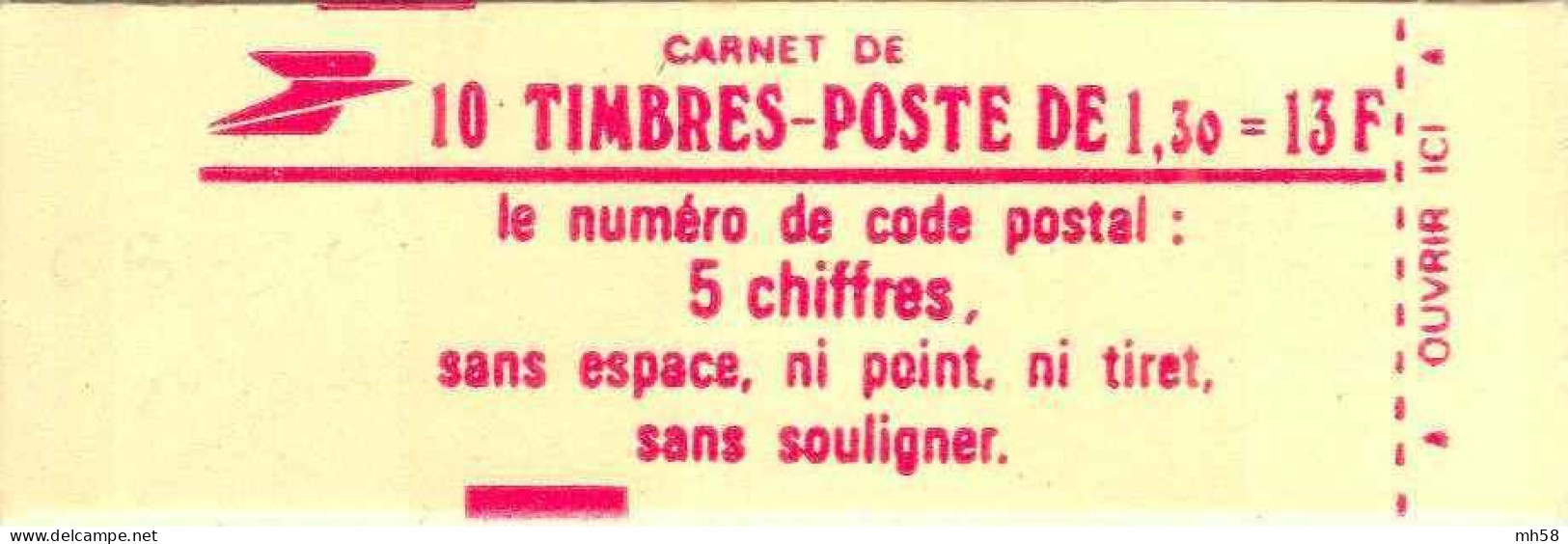 FRANCE - Carnet Conf. 9, Ouvert à Gauche - 1f30 Sabine Rouge - YT 2059 C3 / Maury 418 - Modern : 1959-…