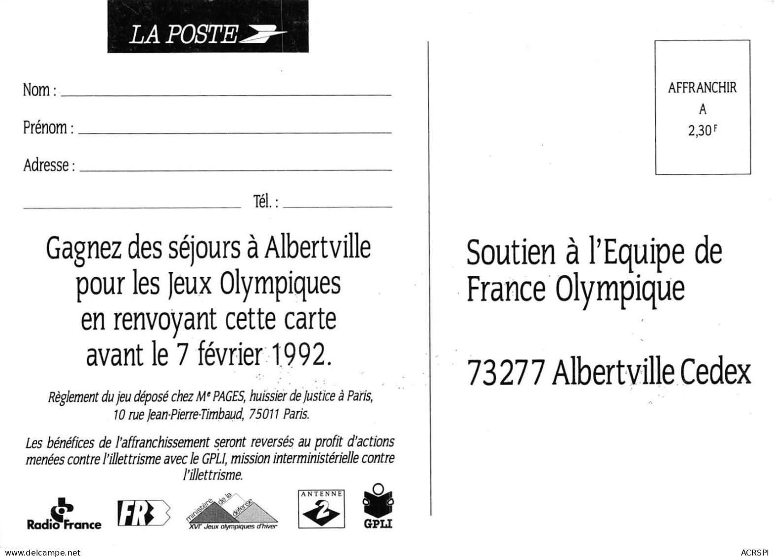 SKI Albertville 1992 JO D'hiver équipe De France  59 (scan Recto Verso)KEVREN0765 - Juegos Olímpicos